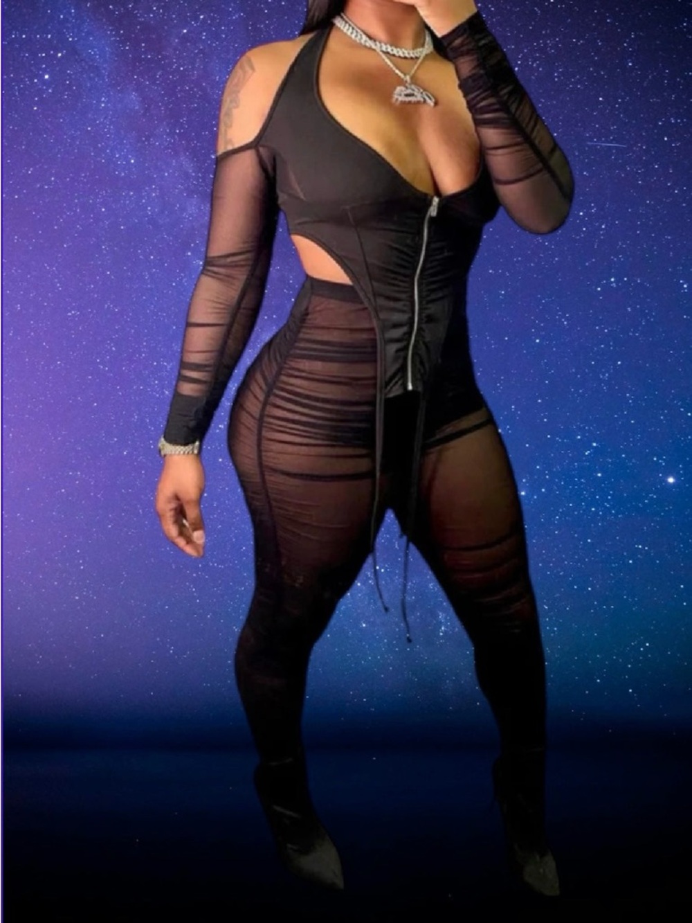 Black Sheer Cutout Mesh two piece set w